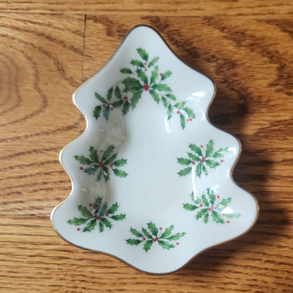 Lenox - Christmas Tree Shaped Dish with Holly Design